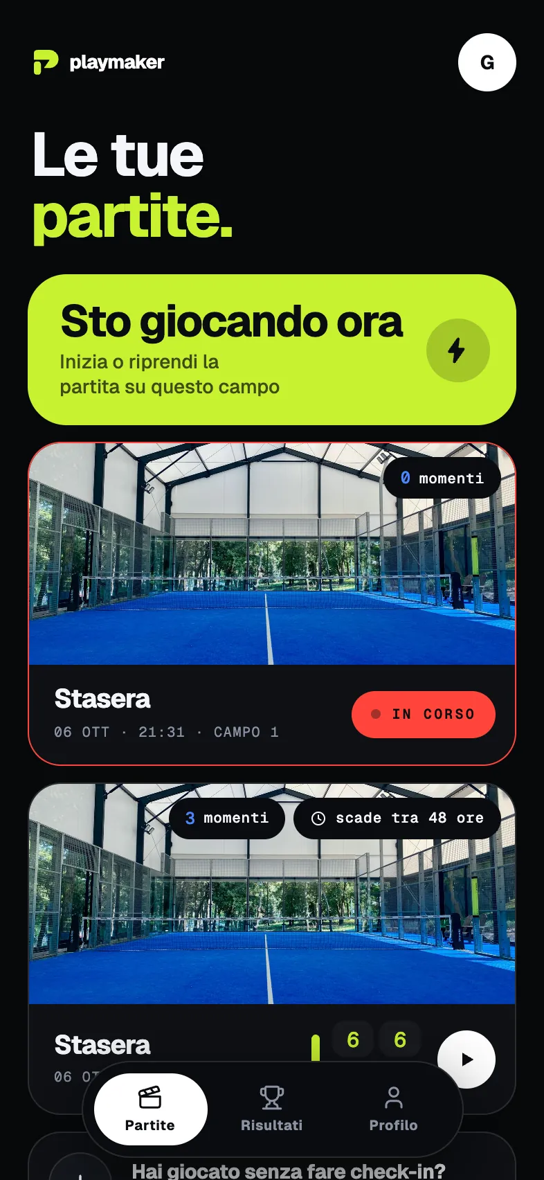 L’archivio «Le tue partite» con la scadenza dei video