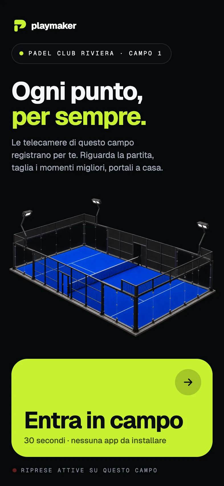 La pagina che si apre inquadrando il QR del campo